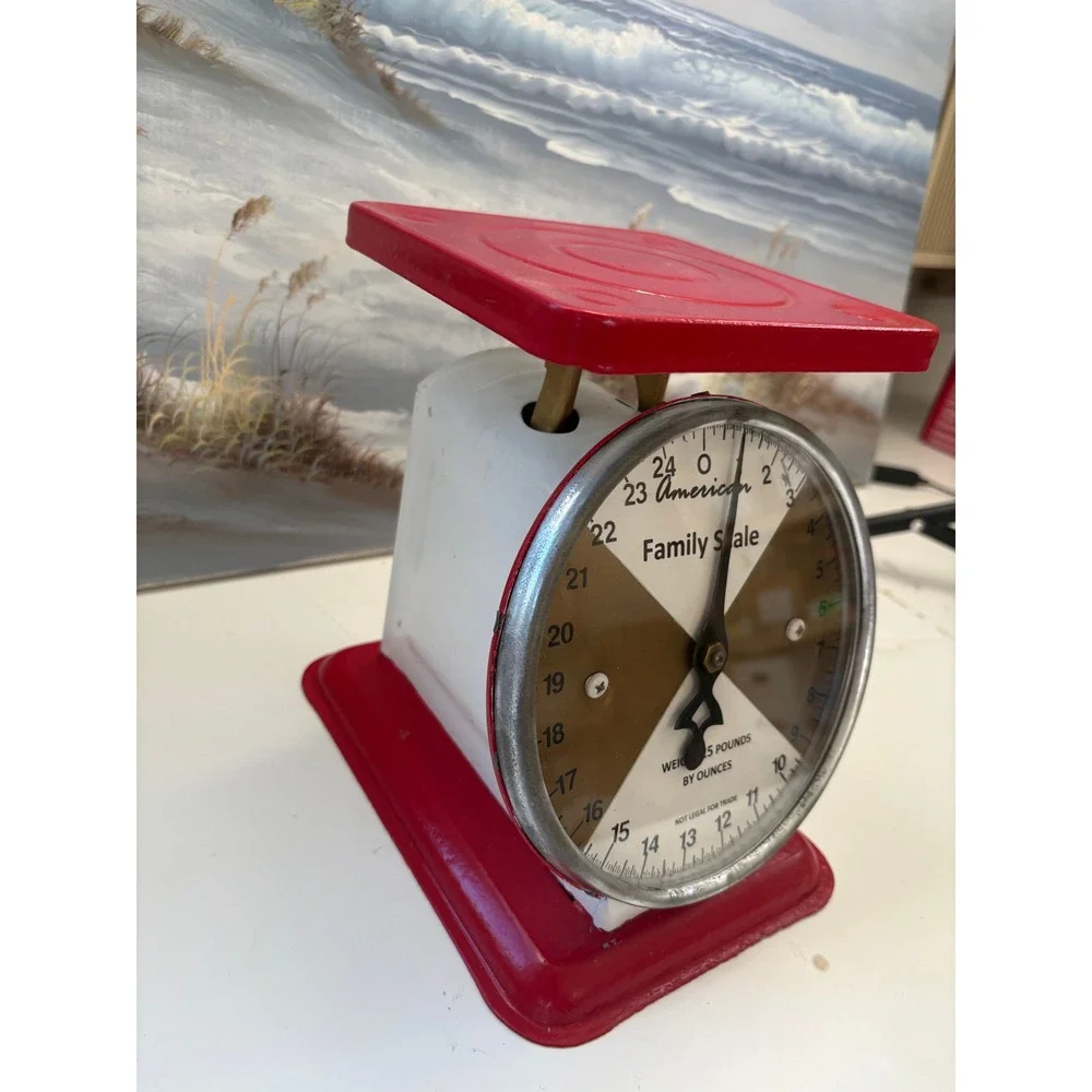 Vintage American Family Scale Red White Metal 25 Lbs Kitchen Farmhouse Decor